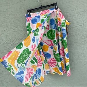 Vintage Pop-O Florida Sz L Pastel Shells Wrap Around Skirt